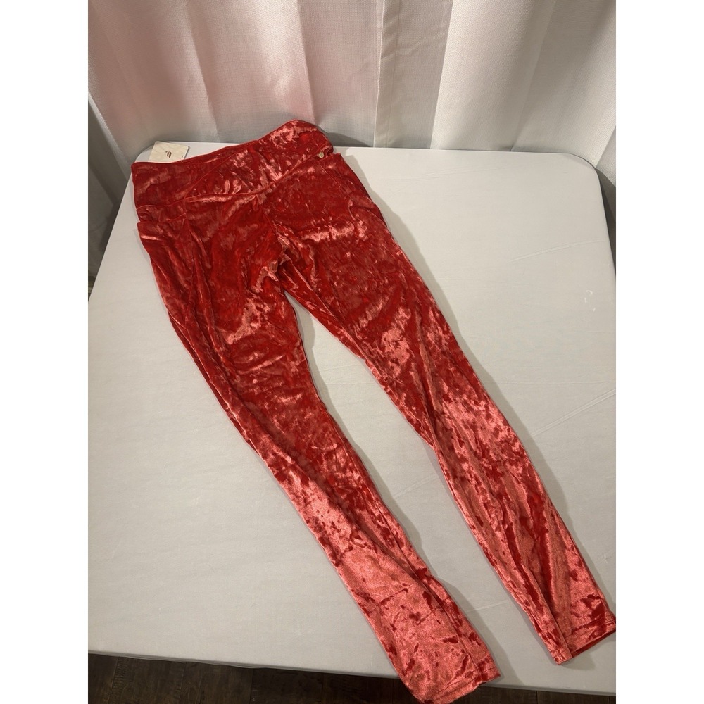 New! Fabletics High Waisted Strawberry Red Crushed Velour Crossover Leggings Y2K